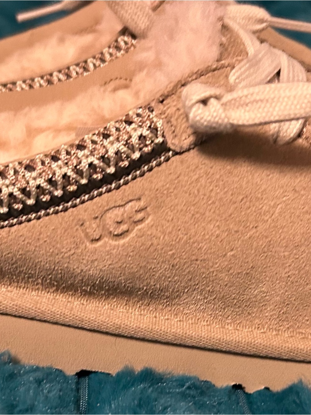 UGG Girls Tan Suede Lace-Up Mule with Shearling Trim